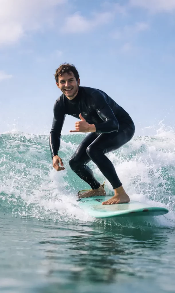 Vague de surf à Biarritz sur la Côte des basques pendant un cours de surf dans l’océan au Pays basque